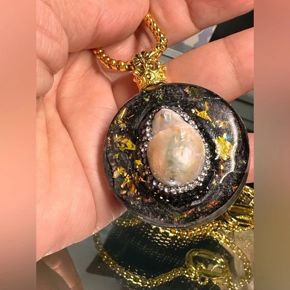 BIWA PEARL  Pendant long Necklace 18K goldfill chain - Picture 7 of 10